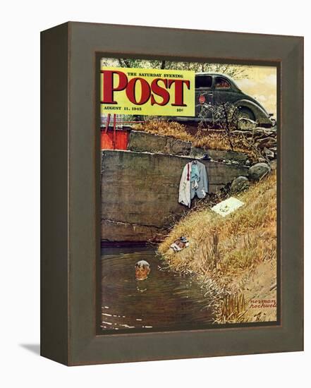 "Swimming Hole" Saturday Evening Post Cover, August 11,1945-Norman Rockwell-Framed Premier Image Canvas