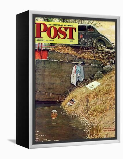"Swimming Hole" Saturday Evening Post Cover, August 11,1945-Norman Rockwell-Framed Premier Image Canvas