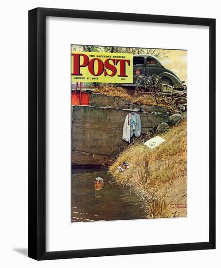 "Swimming Hole" Saturday Evening Post Cover, August 11,1945-Norman Rockwell-Framed Giclee Print