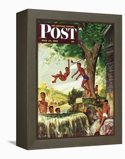 "Swimming Hole" Saturday Evening Post Cover, June 25, 1949-Mead Schaeffer-Framed Premier Image Canvas