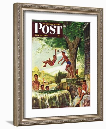 "Swimming Hole" Saturday Evening Post Cover, June 25, 1949-Mead Schaeffer-Framed Giclee Print