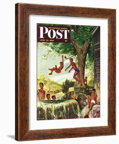 "Swimming Hole" Saturday Evening Post Cover, June 25, 1949-Mead Schaeffer-Framed Giclee Print