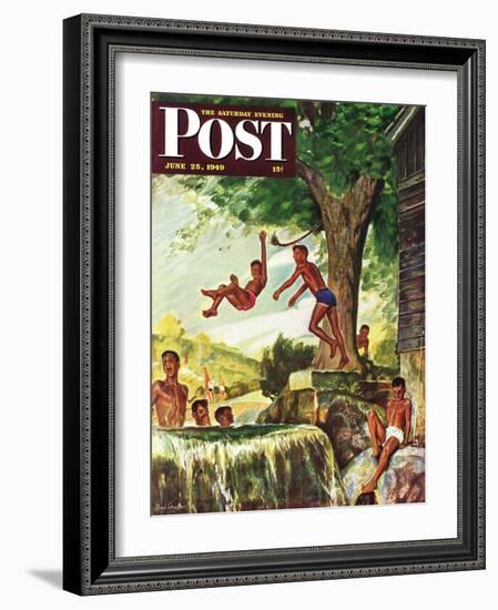 "Swimming Hole" Saturday Evening Post Cover, June 25, 1949-Mead Schaeffer-Framed Giclee Print