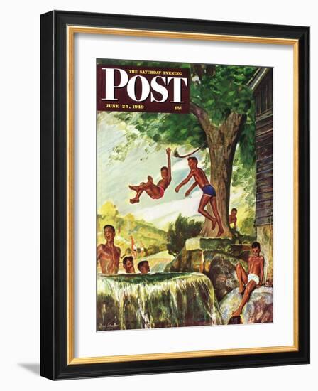 "Swimming Hole" Saturday Evening Post Cover, June 25, 1949-Mead Schaeffer-Framed Giclee Print