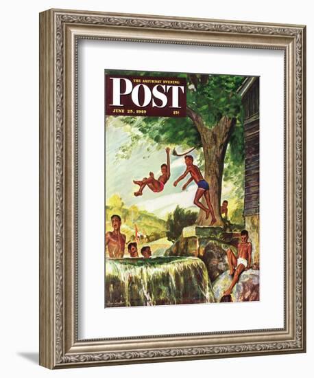 "Swimming Hole" Saturday Evening Post Cover, June 25, 1949-Mead Schaeffer-Framed Giclee Print