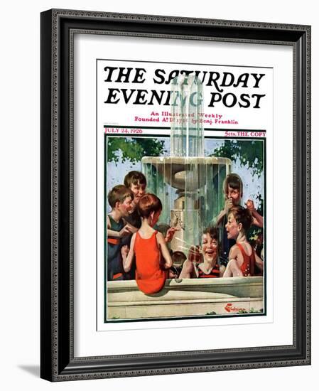 "Swimming in Fountain," Saturday Evening Post Cover, July 24, 1926-Elbert Mcgran Jackson-Framed Giclee Print