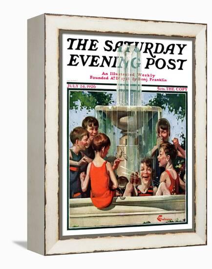 "Swimming in Fountain," Saturday Evening Post Cover, July 24, 1926-Elbert Mcgran Jackson-Framed Premier Image Canvas