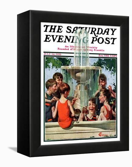 "Swimming in Fountain," Saturday Evening Post Cover, July 24, 1926-Elbert Mcgran Jackson-Framed Premier Image Canvas