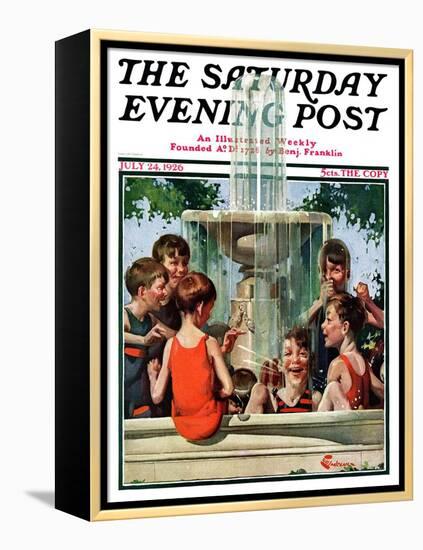 "Swimming in Fountain," Saturday Evening Post Cover, July 24, 1926-Elbert Mcgran Jackson-Framed Premier Image Canvas