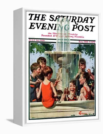 "Swimming in Fountain," Saturday Evening Post Cover, July 24, 1926-Elbert Mcgran Jackson-Framed Premier Image Canvas