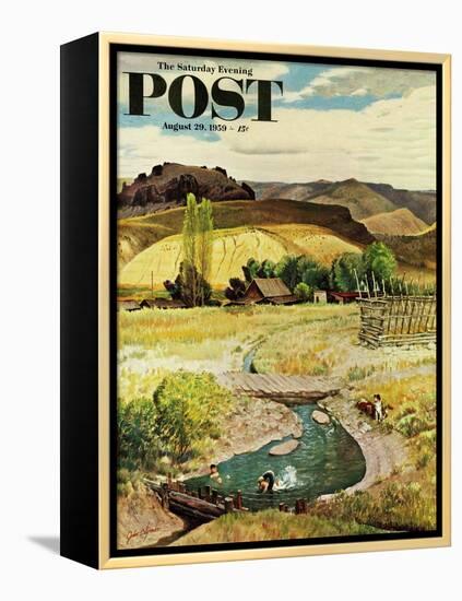 "Swimming in the Creek" Saturday Evening Post Cover, August 29, 1959-John Clymer-Framed Premier Image Canvas