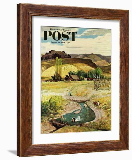 "Swimming in the Creek" Saturday Evening Post Cover, August 29, 1959-John Clymer-Framed Giclee Print