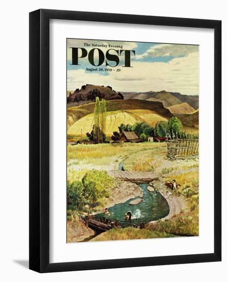 "Swimming in the Creek" Saturday Evening Post Cover, August 29, 1959-John Clymer-Framed Giclee Print