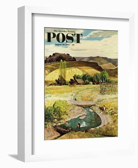"Swimming in the Creek" Saturday Evening Post Cover, August 29, 1959-John Clymer-Framed Giclee Print