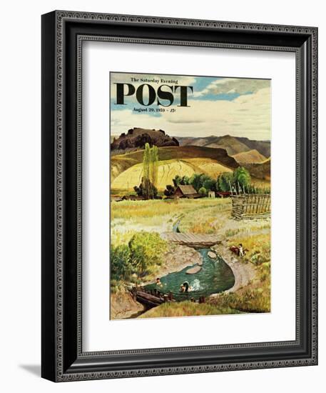 "Swimming in the Creek" Saturday Evening Post Cover, August 29, 1959-John Clymer-Framed Giclee Print