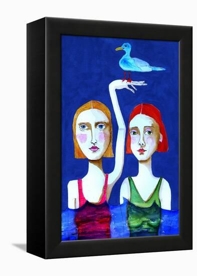 Swimming Ladies with Blue Bird-Sharyn Bursic-Framed Premier Image Canvas