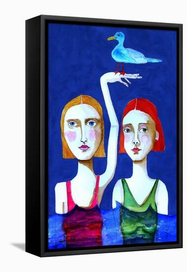 Swimming Ladies with Blue Bird-Sharyn Bursic-Framed Premier Image Canvas