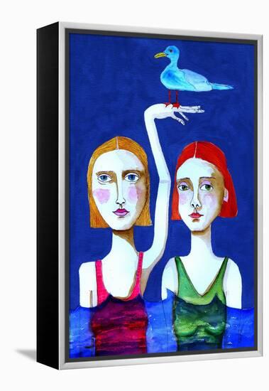 Swimming Ladies with Blue Bird-Sharyn Bursic-Framed Premier Image Canvas