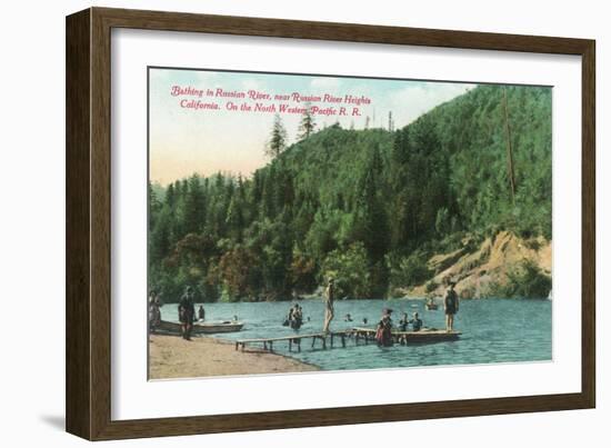 Swimming Near the Dock on the Russian River - Russian River Heights, CA-Lantern Press-Framed Art Print