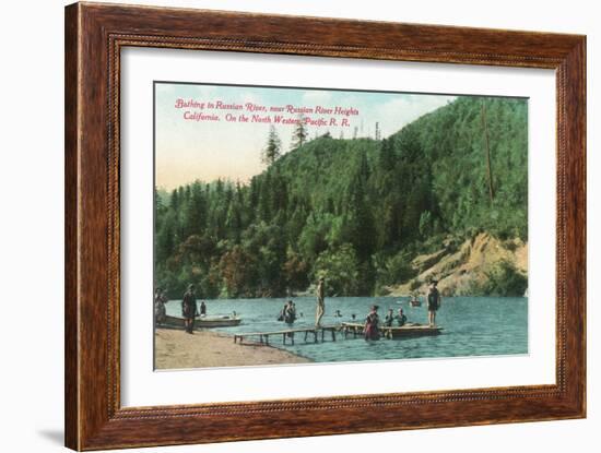 Swimming Near the Dock on the Russian River - Russian River Heights, CA-Lantern Press-Framed Art Print