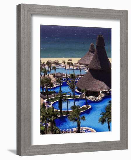 Swimming Pool and Palapas, Cabo San Lucas, Mexico-Walter Bibikow-Framed Photographic Print