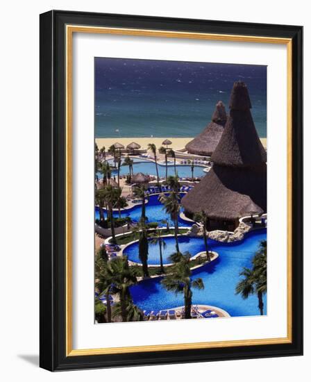 Swimming Pool and Palapas, Cabo San Lucas, Mexico-Walter Bibikow-Framed Photographic Print