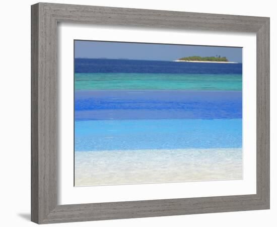 Swimming Pool and Tropical Island, Maldives, Indian Ocean, Asia-Sakis Papadopoulos-Framed Photographic Print