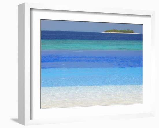 Swimming Pool and Tropical Island, Maldives, Indian Ocean, Asia-Sakis Papadopoulos-Framed Photographic Print