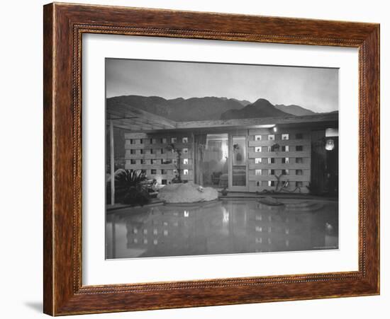 Swimming Pool at Industrial Designer Raymond Loewy's Home Running from Outdoors Into Living Room-Peter Stackpole-Framed Photographic Print
