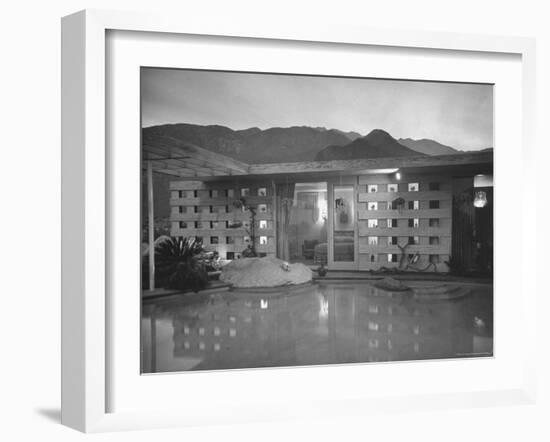Swimming Pool at Industrial Designer Raymond Loewy's Home Running from Outdoors Into Living Room-Peter Stackpole-Framed Photographic Print