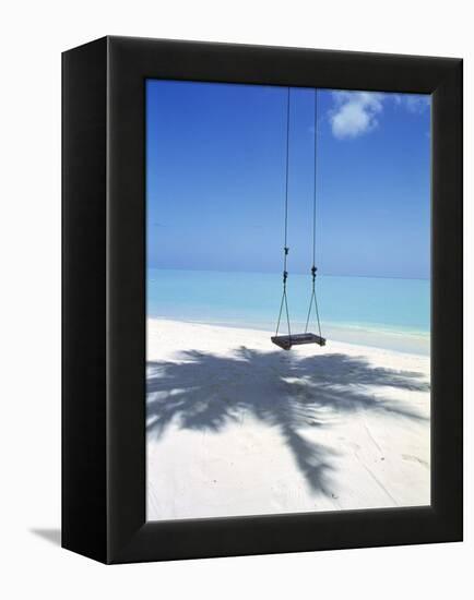 Swing on the Beach Above Palm Tree Shadow-null-Framed Premier Image Canvas