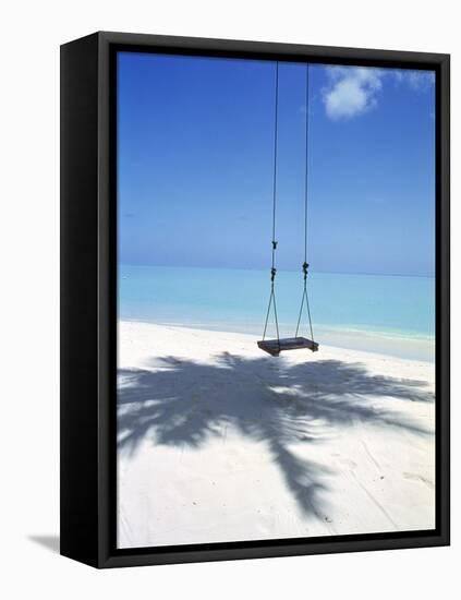 Swing on the Beach Above Palm Tree Shadow-null-Framed Premier Image Canvas