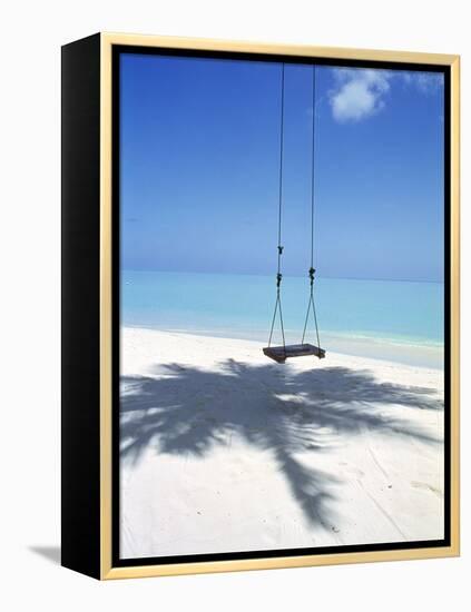 Swing on the Beach Above Palm Tree Shadow-null-Framed Premier Image Canvas