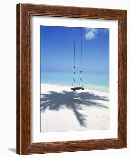 Swing on the Beach Above Palm Tree Shadow-null-Framed Photographic Print