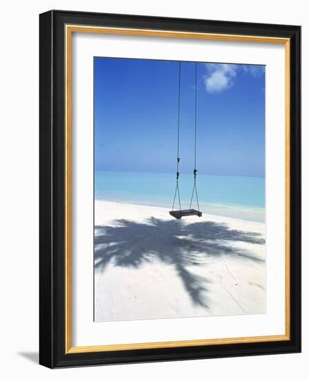 Swing on the Beach Above Palm Tree Shadow-null-Framed Photographic Print