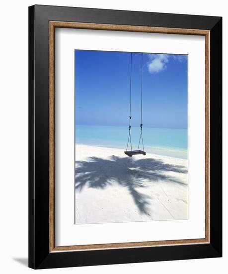 Swing on the Beach Above Palm Tree Shadow-null-Framed Premium Photographic Print