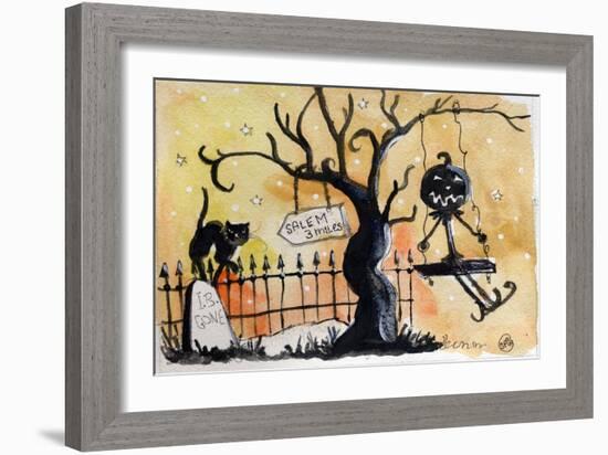 Swinging Skeleton Graveyard Salem 3 miles-sylvia pimental-Framed Art Print