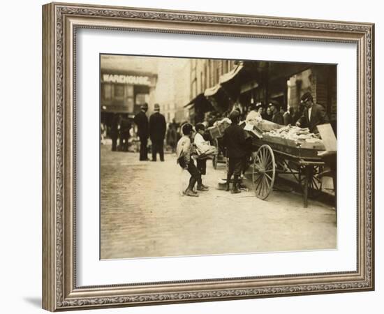 Swiping behind the Cop's Back, Boston, Massachusetts, c.1909-Lewis Wickes Hine-Framed Photo