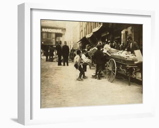 Swiping behind the Cop's Back, Boston, Massachusetts, c.1909-Lewis Wickes Hine-Framed Photo