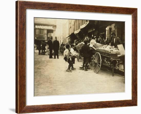 Swiping behind the Cop's Back, Boston, Massachusetts, c.1909-Lewis Wickes Hine-Framed Photo