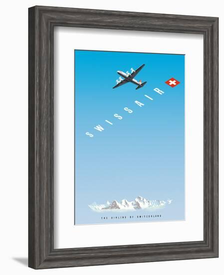 Swiss Alps - Swissair DC-4 - The Airline of Switzerland-Hermann Eidenbenz-Framed Art Print