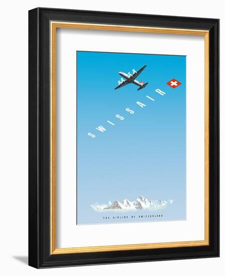 Swiss Alps - Swissair DC-4 - The Airline of Switzerland-Hermann Eidenbenz-Framed Art Print