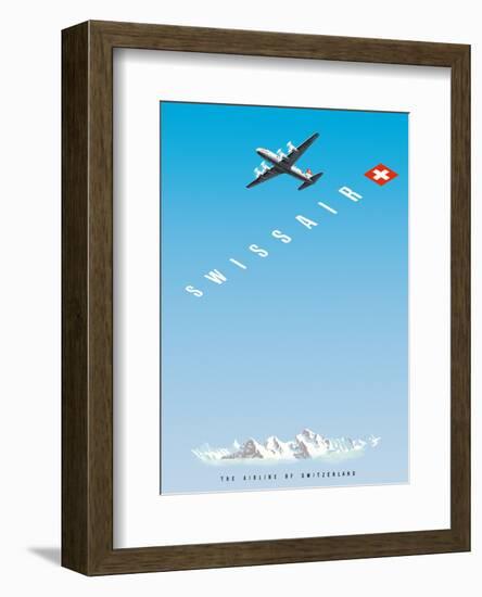 Swiss Alps - Swissair DC-4 - The Airline of Switzerland-Hermann Eidenbenz-Framed Art Print