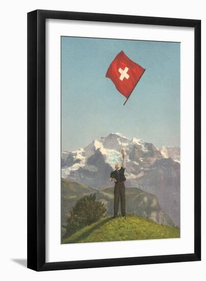 Swiss Flag Above Alps-null-Framed Art Print