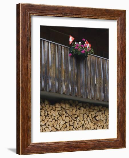 Swiss Flag and Flower Pot, Binn, Wallis, Switzerland-Rolf Nussbaumer-Framed Photographic Print