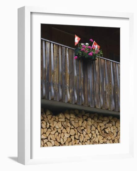 Swiss Flag and Flower Pot, Binn, Wallis, Switzerland-Rolf Nussbaumer-Framed Photographic Print