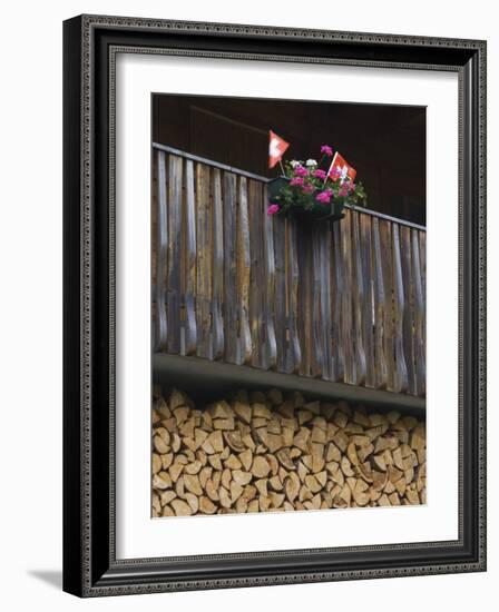 Swiss Flag and Flower Pot, Binn, Wallis, Switzerland-Rolf Nussbaumer-Framed Photographic Print