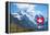 Swiss Flag on the Top of Mannlichen (Jungfrau Region, Bern, Switzerland)-swisshippo-Framed Premier Image Canvas