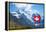 Swiss Flag on the Top of Mannlichen (Jungfrau Region, Bern, Switzerland)-swisshippo-Framed Premier Image Canvas