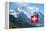 Swiss Flag on the Top of Mannlichen (Jungfrau Region, Bern, Switzerland)-swisshippo-Framed Premier Image Canvas